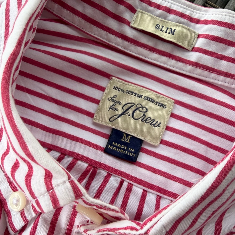J CREW ⚓️ Men’s Red & White Bengal Stripe Slim Fit All Cotton Button Down - MED